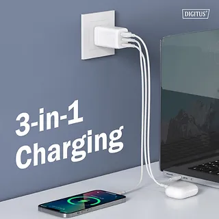 Digitus Ładowarka sieciowa/zasilacz USB GaN 67W, 2x USB-C, 1x USB-A, biała