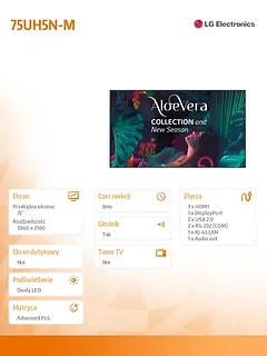 LG Electronics Monitor wielkoformatowy 75UH5N-M UHD IPS 75 cali 500cd/m2 24/7
