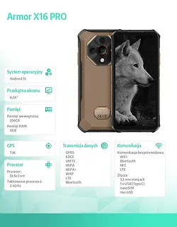 ULEFONE Smartfon Armor X16 Pro 5G 8/256GB IP69K Brązowy