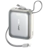 AWEI Powerbank AS-181 35W 10000mAh + kable Lightning i USB-C srebrny