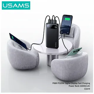 USAMS Powerbank PB80 10000mAh 20W PD 2xUSB-A + USB-C czarny