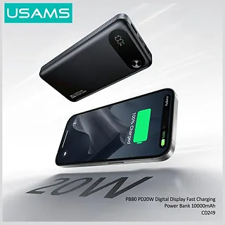 USAMS Powerbank PB80 10000mAh 20W PD 2xUSB-A + USB-C czarny