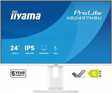 IIYAMA Monitor ProLite 23.8 cala XB2497HSU-W1  IPS,FHD,HDMI,DP,120Hz,350CD,2xUSBv3.2, 2xUSB-C, GW 5lat, HAS 150/PIVOT, BIAŁY