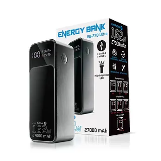 everActive Powerbank 27 000 MAH 2X USB-C 1X USB 162,5W QC4+ wbudowana latarka wyświetlacz LCD