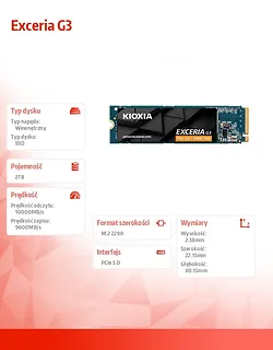 Kioxia Dysk SSD Exceria G3 2TB 2280 PCIe5.0 10000/9600 MB/s