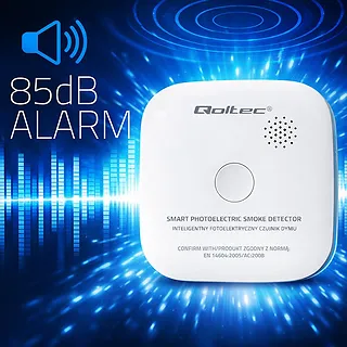 Qoltec Bezprzewodowy czujnik dymu z baterią | alarm 85dB | LED