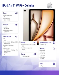 Apple iPad Air 11 cali WiFi + Cellular 128GB Księżycowa poświata