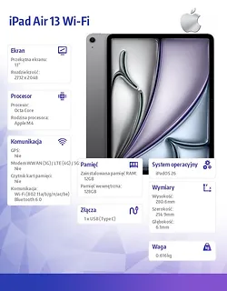 Apple iPad Air 13 cali Wi-Fi 128GB Gwiezdna szarość
