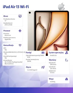 Apple iPad Air 13 Wi-Fi 128GB Księżycowa poświata