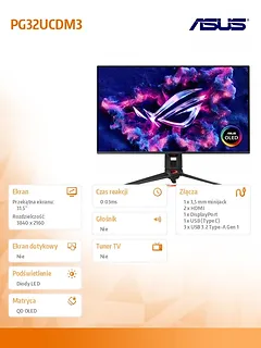 Asus Monitor 31.5 cala PG32UCDM3 ROG QD-OLED 4K 240HZ HDMI