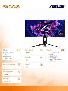 Asus Monitor 34 cale PG34WCDN QD-OLED 360Hz DP HDMI US