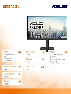 Asus Monitor 27 cali BE27ACGN IPS QHD HDMI USB DP RJ45