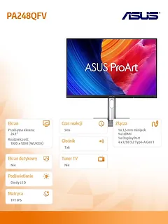 Asus Monitor 24.1 cala PA248QFV PRO IPS WUXGA HDMI DP 100Hz