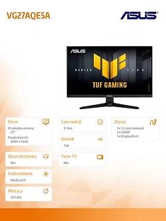 Asus Monitor 27 cali VG27AQE5A IPS QHD HDMI USB DP 165Hz