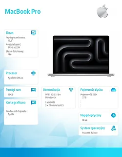 Apple MacBook Pro 16.2 cala: M5 Max 18/32, 36GB, 2TB SSD, bez zasilacza - Srebrny
