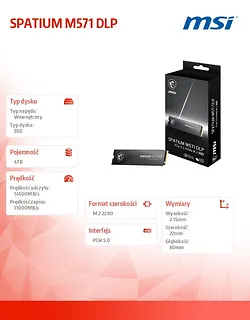 MSI Dysk SSD SPATIUM M571 DLP 4TB M.2 PCIe 5.0 14500/11000