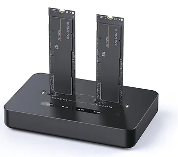 Gembird Stacja dokująca do komputer&oacute;w stacjonarnych z dwoma dyskami SSD USB typu C, M.2 NVME (i SATA), czarna