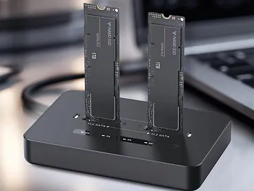 Gembird Stacja dokująca do komputer&oacute;w stacjonarnych z dwoma dyskami SSD USB typu C, M.2 NVME (i SATA), czarna