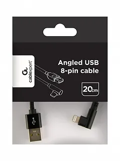 Gembird Kabel USB - do 8 pin kątowy w oplocie tekstylnym, 0.2m, czarny