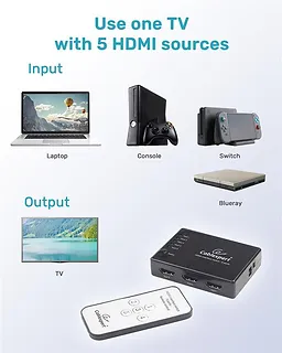 Gembird Przełącznik HDMI z pilotem - pięć nadajnik&oacute;w jeden      odbiornik