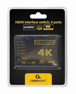 Gembird Przełącznik HDMI z pilotem - pięć nadajnik&oacute;w jeden      odbiornik