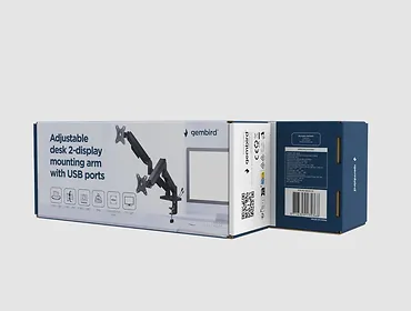 Gembird Ramię biurkowe  na dwa monitory z portami USB, regulowane od 17 do 32 cale, obciążenie do 9 kg