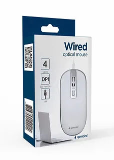 Gembird Mysz optyczna USB 1.35m biało-srebrna