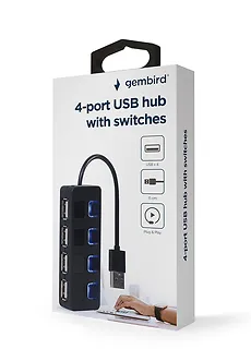 Gembird HUB USB 2.0 4-portowy z przełącznikami, czarny