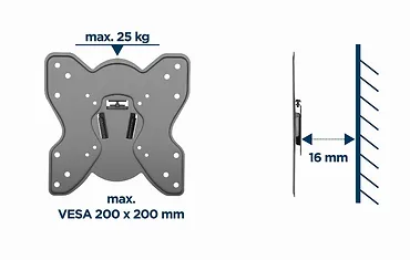 Gembird Uchwyt ścienny do telewizora (stały), 23-42 cale, do 25 kg Czarny