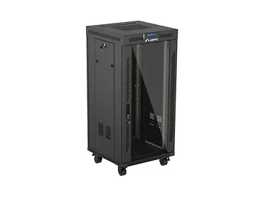 Lanberg Szafa instalacyjna rack stojąca 19" 24U 600x600  czarna drzwi przeszklone LCD ( Flat pack)V2