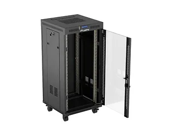 Lanberg Szafa instalacyjna rack stojąca 19" 24U 600x600  czarna drzwi przeszklone LCD ( Flat pack)V2