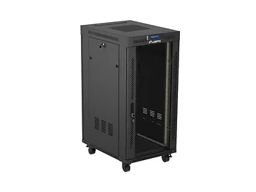Lanberg Szafa instalacyjna rack stojąca 19" 24U  600x800 czarna drzwi przeszklone LCD ( Flat pack) V2