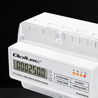 Qoltec Tr&oacute;jfazowy elektroniczny licznik | miernik zużycia energii na szynę DIN | 400V | 100A | LCD | LED | 7P