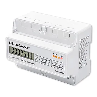 Qoltec Tr&oacute;jfazowy elektroniczny licznik | miernik zużycia energii na szynę DIN | 400V | 100A | LCD | LED | 7P