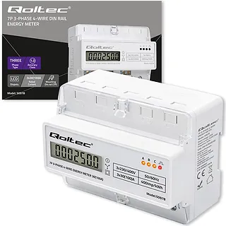 Qoltec Tr&oacute;jfazowy elektroniczny licznik | miernik zużycia energii na szynę DIN | 400V | 100A | LCD | LED | 7P