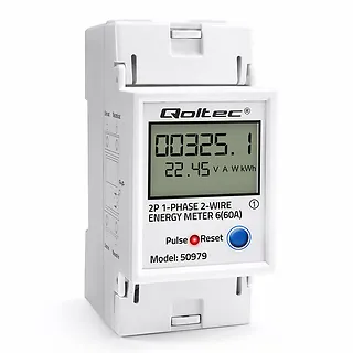 Qoltec Jednofazowy elektroniczny licznik zużycia energii na szynę DIN | RESET | licznik okresowy i stały | 230V | 60A | LCD | LED | 2P