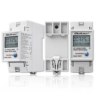 Qoltec Jednofazowy elektroniczny licznik zużycia energii na szynę DIN | RESET | licznik okresowy i stały | 230V | 60A | LCD | LED | 2P