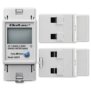 Qoltec Jednofazowy elektroniczny licznik zużycia energii na szynę DIN | RESET | licznik okresowy i stały | 230V | 60A | LCD | LED | 2P