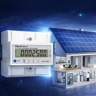 Qoltec Tr&oacute;jfazowy elektroniczny licznik z resetem | miernik zużycia energii na szynę DIN | 400V | 100A | LCD | LED | 4P