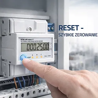 Qoltec Tr&oacute;jfazowy elektroniczny licznik z resetem | miernik zużycia energii na szynę DIN | 400V | 100A | LCD | LED | 4P