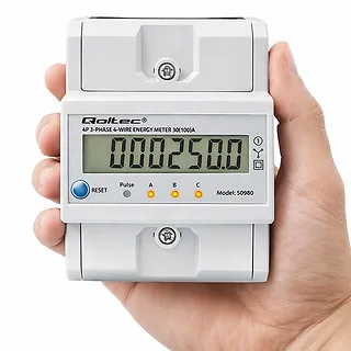 Qoltec Tr&oacute;jfazowy elektroniczny licznik z resetem | miernik zużycia energii na szynę DIN | 400V | 100A | LCD | LED | 4P