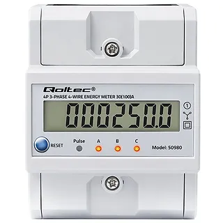Qoltec Tr&oacute;jfazowy elektroniczny licznik z resetem | miernik zużycia energii na szynę DIN | 400V | 100A | LCD | LED | 4P