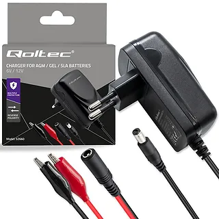 Qoltec Ładowarka do akumulatora AGM GEL STD | Prostownik 6V/12V | 6W |  5.5x2.1 | kabel 1.8m