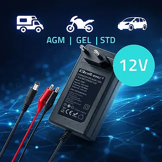 Qoltec Ładowarka do akumulatora AGM GEL | Prostownik 12V | 2A | 24W |   5.5x2.1 | kabel 1.8m
