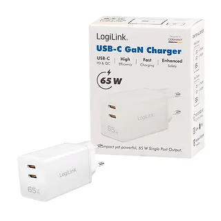 LogiLink Ładowarka sieciowa 2x USB-C, 65W, biała
