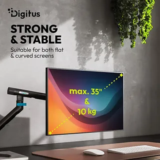 Digitus Ramię biurkowe pojedyncze z zaciskiem i sprężyną mechaniczną 1x LCD max. 35" 10kg, VESA: 75x75, 100x100, czarne