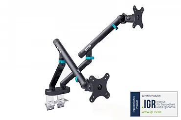 Digitus Ramię biurkowe podw&oacute;jne z zaciskiem i sprężyną mechaniczną 2x LCD max. 35" obciążenie 2x10kg, VESA: 75x75, 100x100, czarne