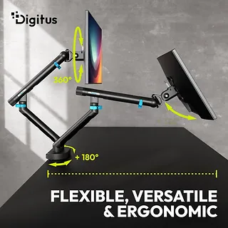 Digitus Ramię biurkowe podw&oacute;jne z zaciskiem i sprężyną mechaniczną 2x LCD max. 35" obciążenie 2x10kg, VESA: 75x75, 100x100, czarne