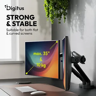 Digitus Ramię biurkowe podw&oacute;jne z zaciskiem i sprężyną mechaniczną 2x LCD max. 35" obciążenie 2x10kg, VESA: 75x75, 100x100, czarne