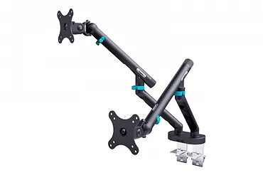 Digitus Ramię biurkowe podw&oacute;jne z zaciskiem i sprężyną mechaniczną 2x LCD max. 35" obciążenie 2x10kg, VESA: 75x75, 100x100, czarne